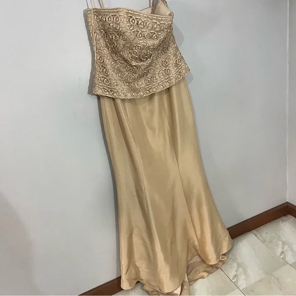 Jovani Beaded Evening Gown Beige Neutral MOB Floor Length Dress Ornate Occasion - Picture 7 of 12